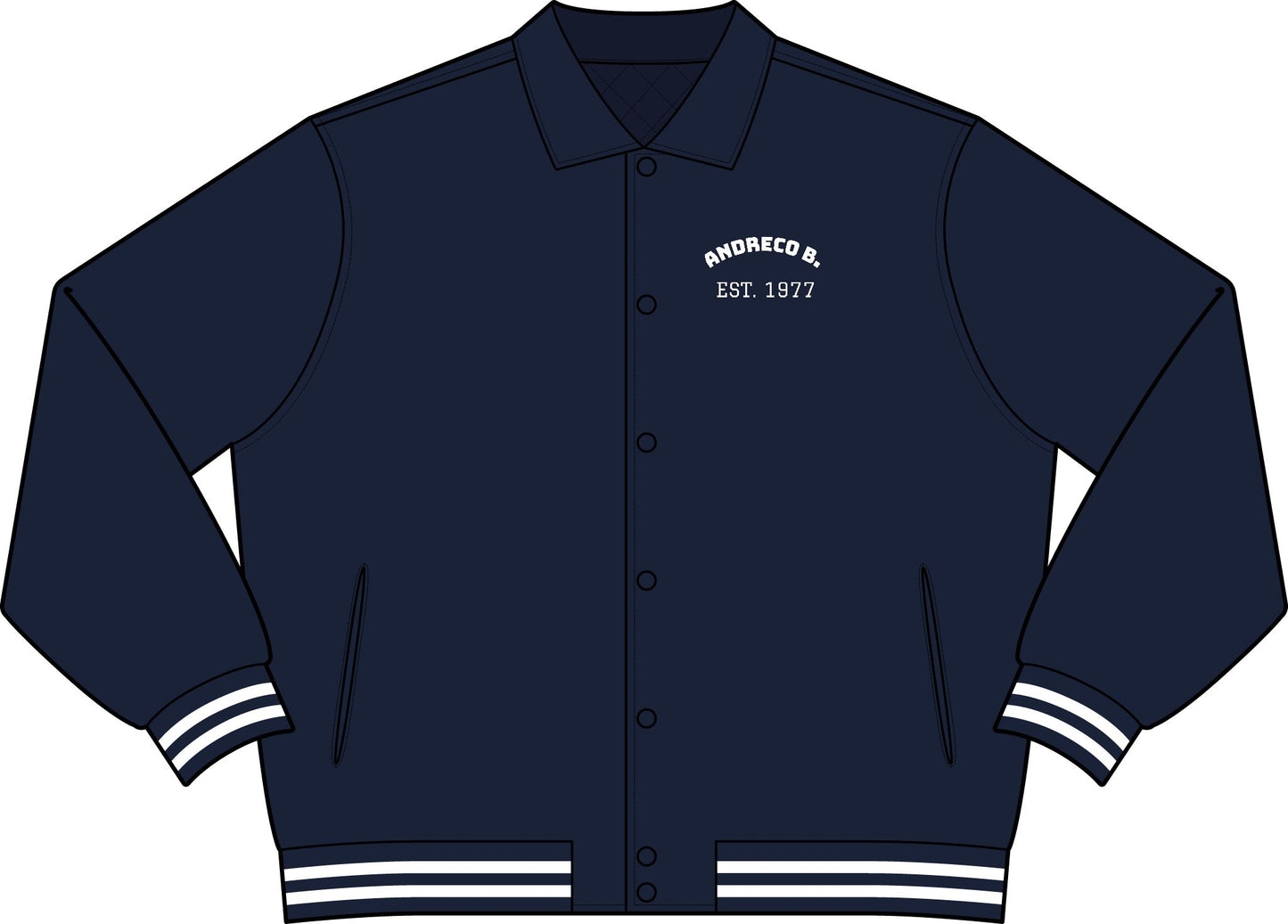 Andreco B. Embrace the Gray Varsity Jacket — Vintage Wolf Beard Graphic Collared Bomber