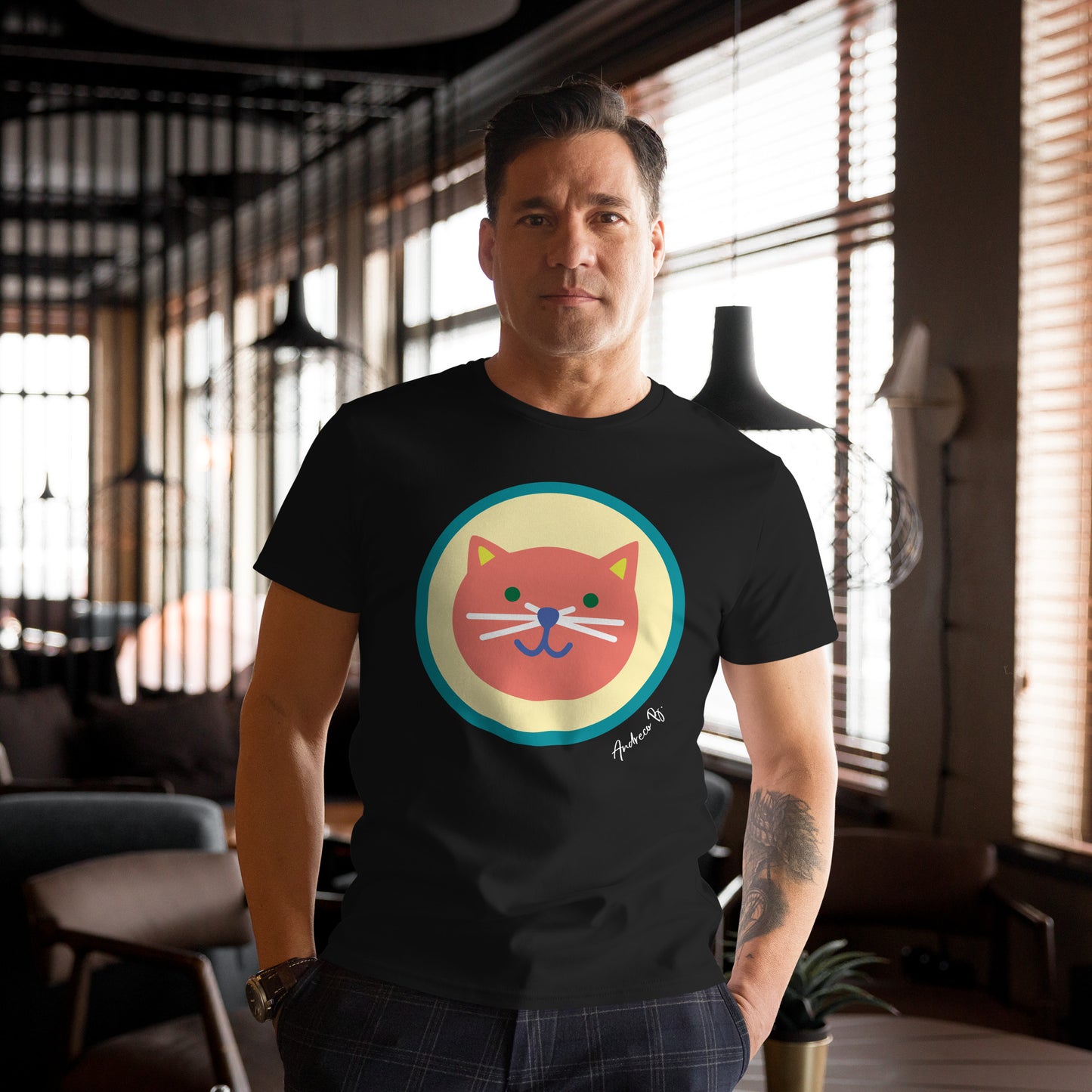 Andreco B. “HAPPY CAT” Men's premium cotton t-shirt