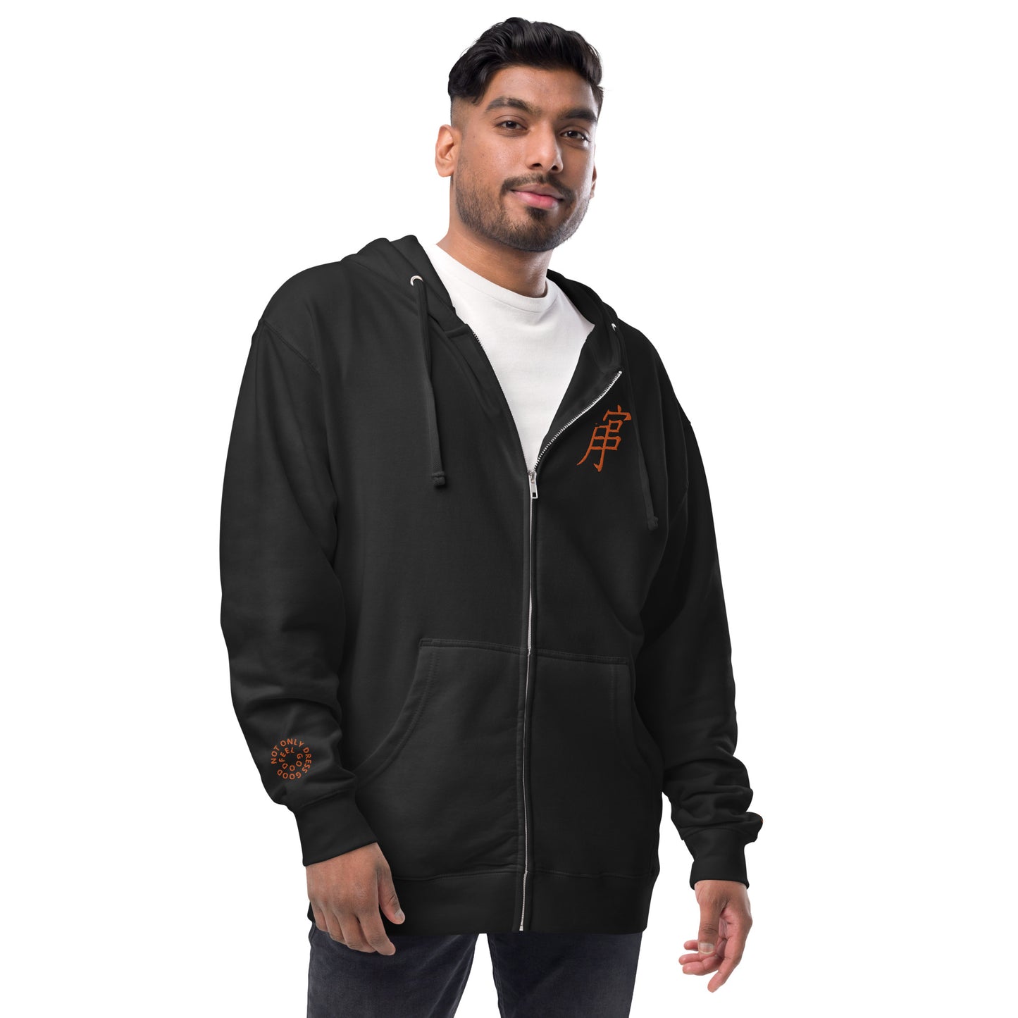 Andreco B. (Orange lettered 2) fleece zip up hoodie