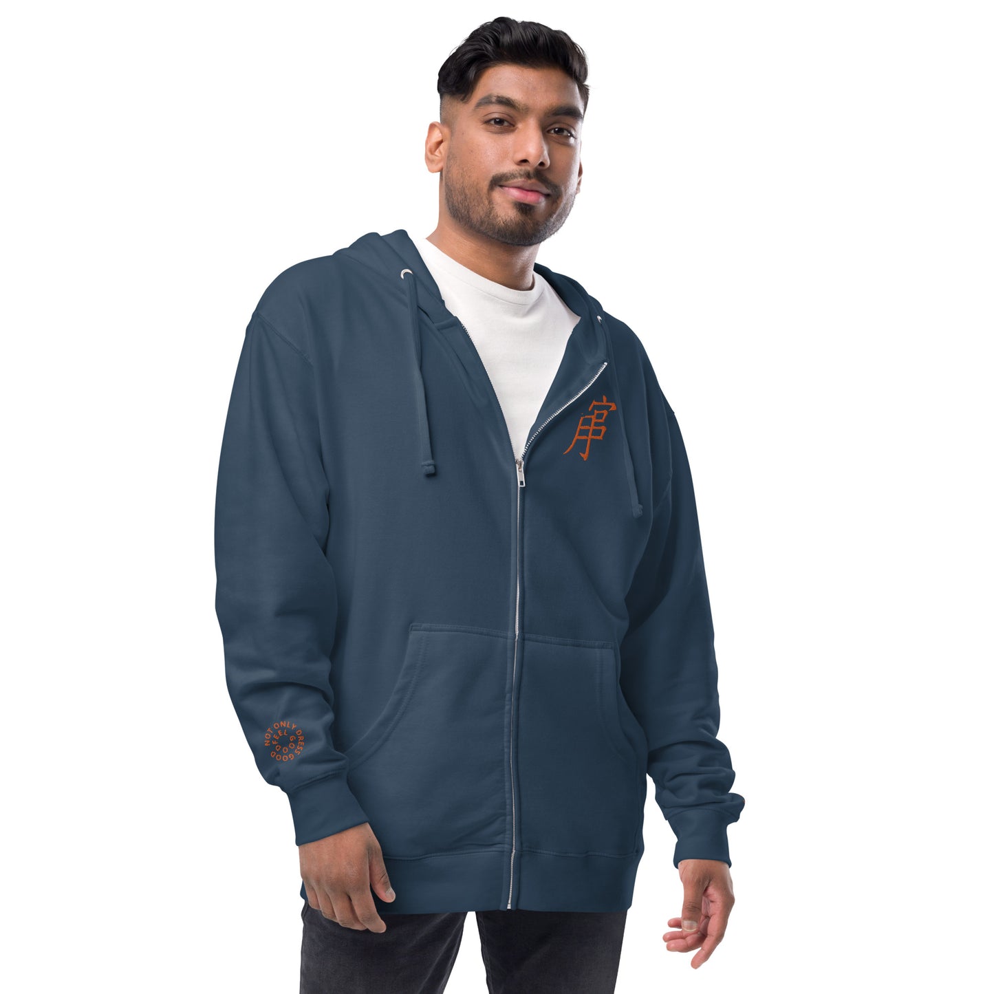 Andreco B. (Orange lettered 2) fleece zip up hoodie